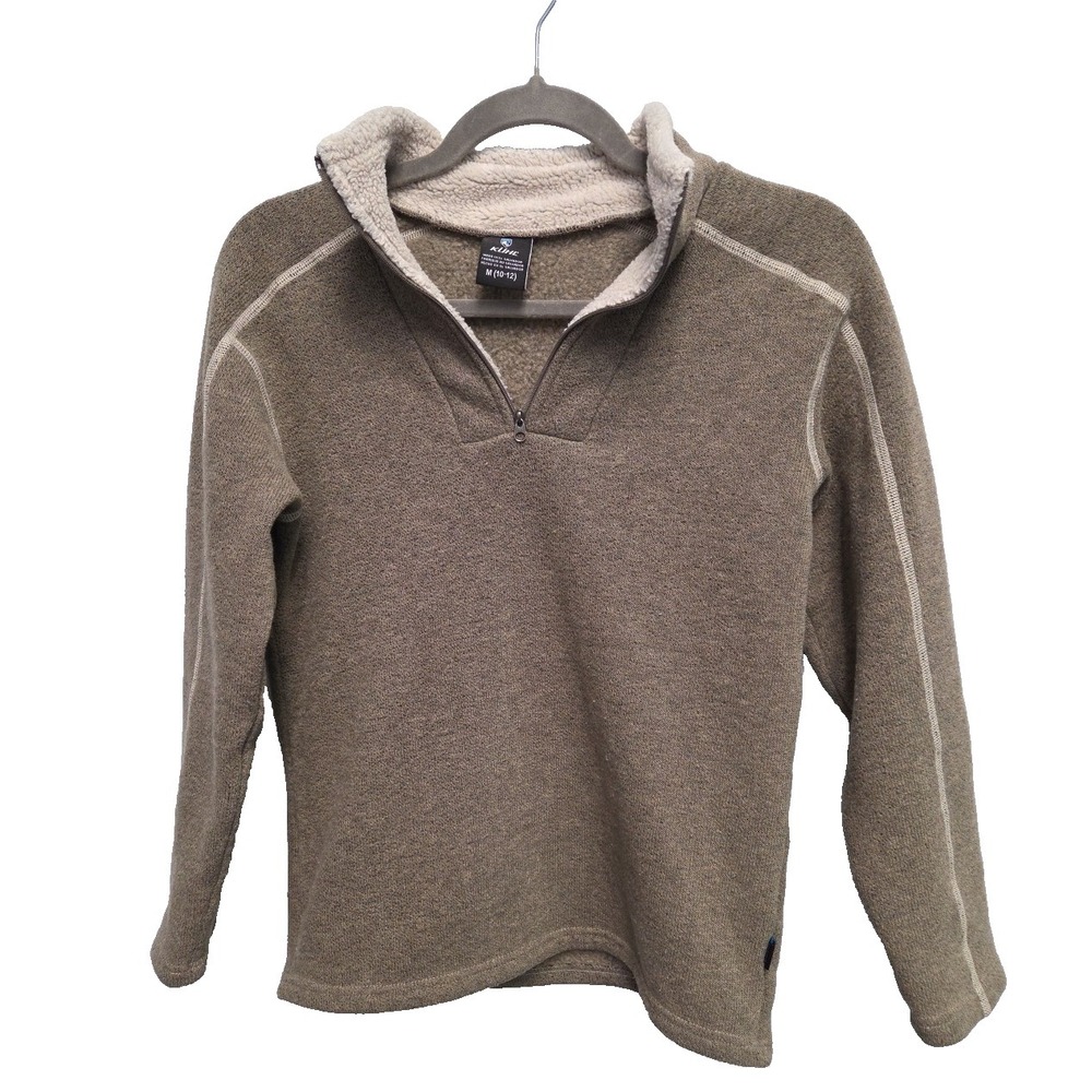 KUHL Europa 1/4 Zip Brown Fleece Shearling Collar Jacket Youth Size Medium 10-12